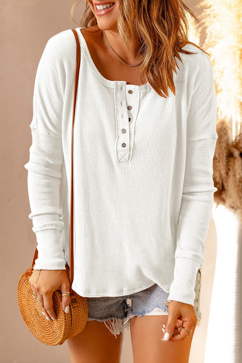 Waffle Henley Long Sleeve Top