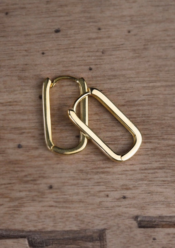Earrings - Gold Rectangular Hoop