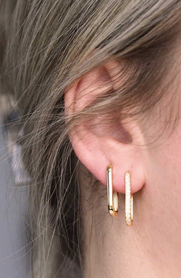 Earrings - Gold Gem Rectangular Hoop