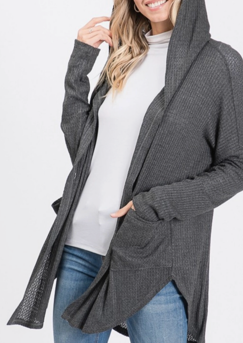 Hooded Waffle Cardigan - Women's - Contoured Fit