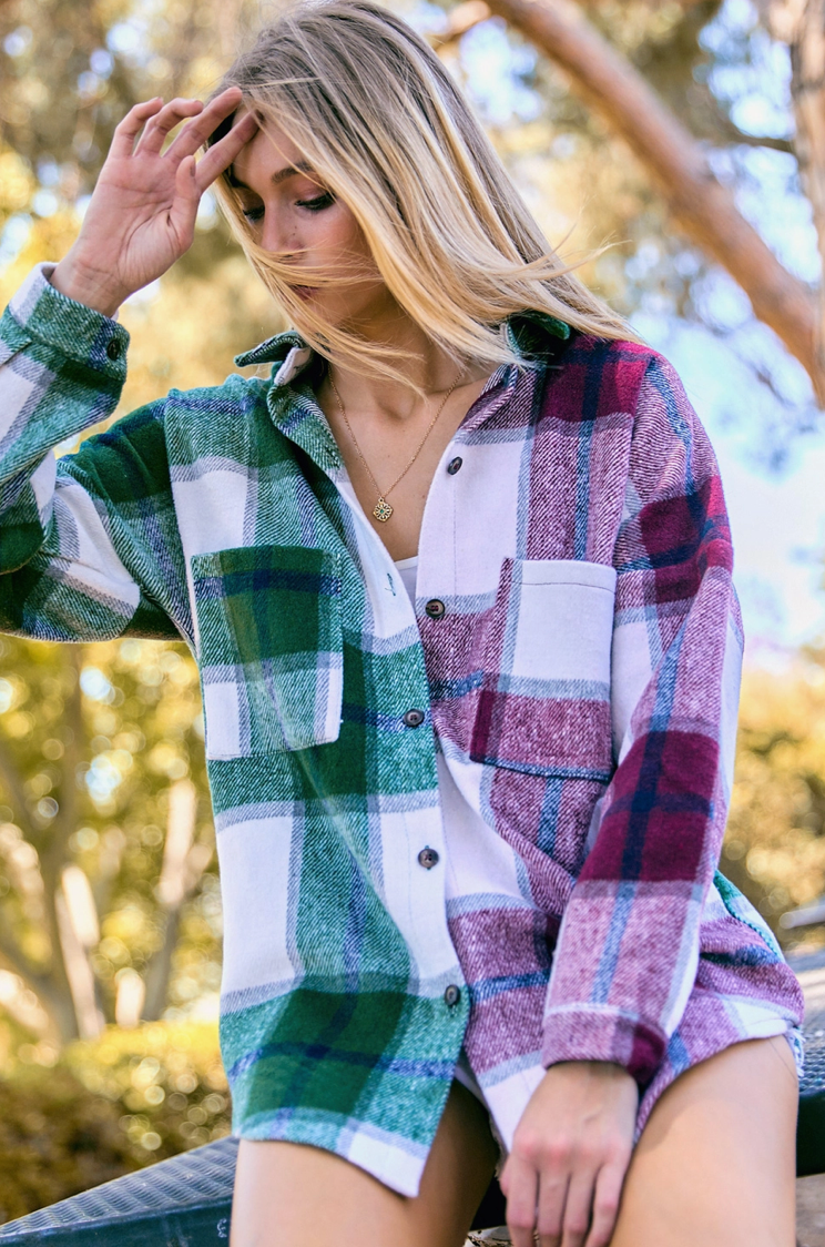 Plaid Colour Blocked Button Down