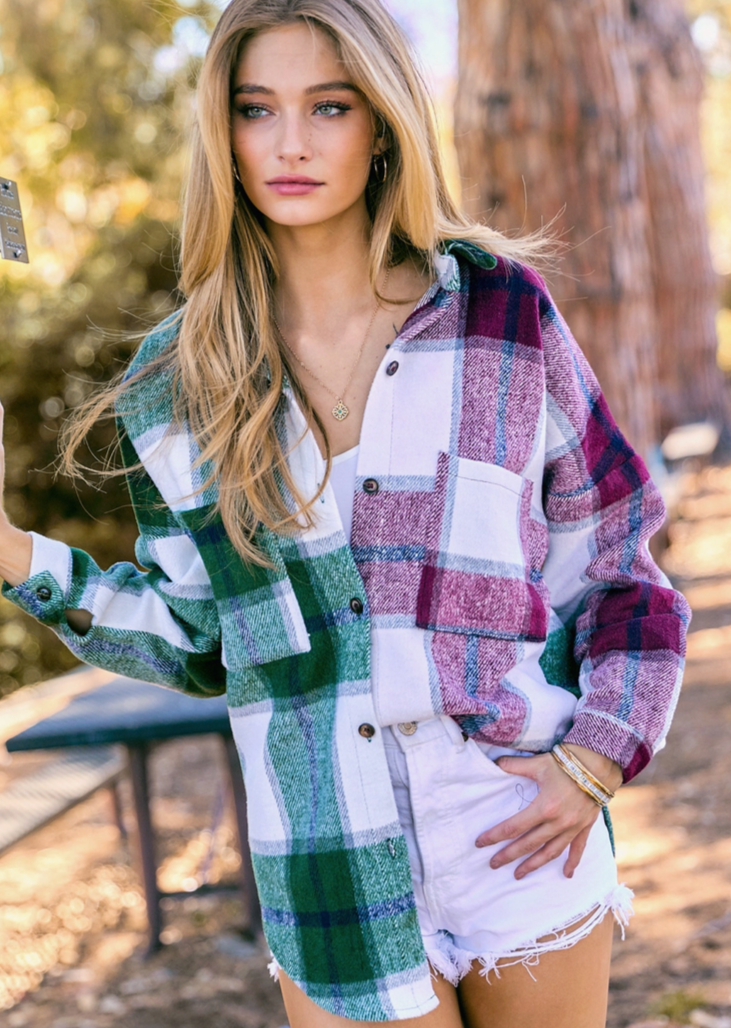 Plaid Colour Blocked Button Down