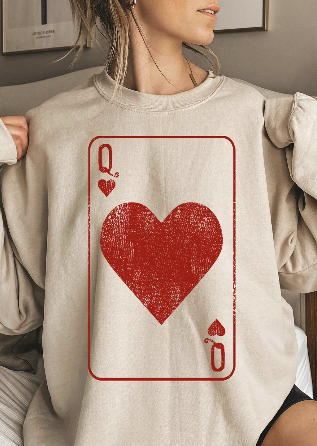 Queen of Hearts Crew Neck Sweater Blended Thread Clothing