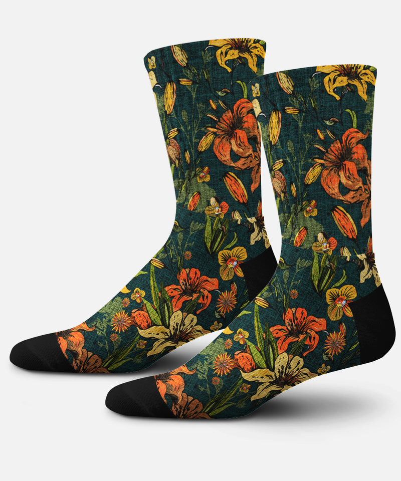 Socks - Dark Teal Lilies